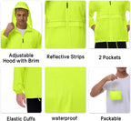 Men'S Rain Jacket Cycling Running Jackets Waterproof Raincoat with Hood Windbreaker Hiking Jacket Rain Coat