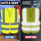 High Visibility Safety Vest ANSI Class 2, No Pocket, Neon Yellow, Large (L)