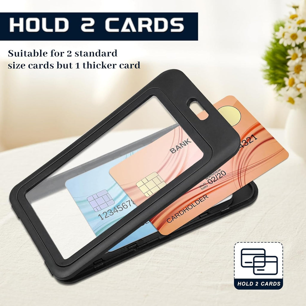 3 Pack Vertical Hard Plastic ID Badge Holder, Double-Sided Card Protector