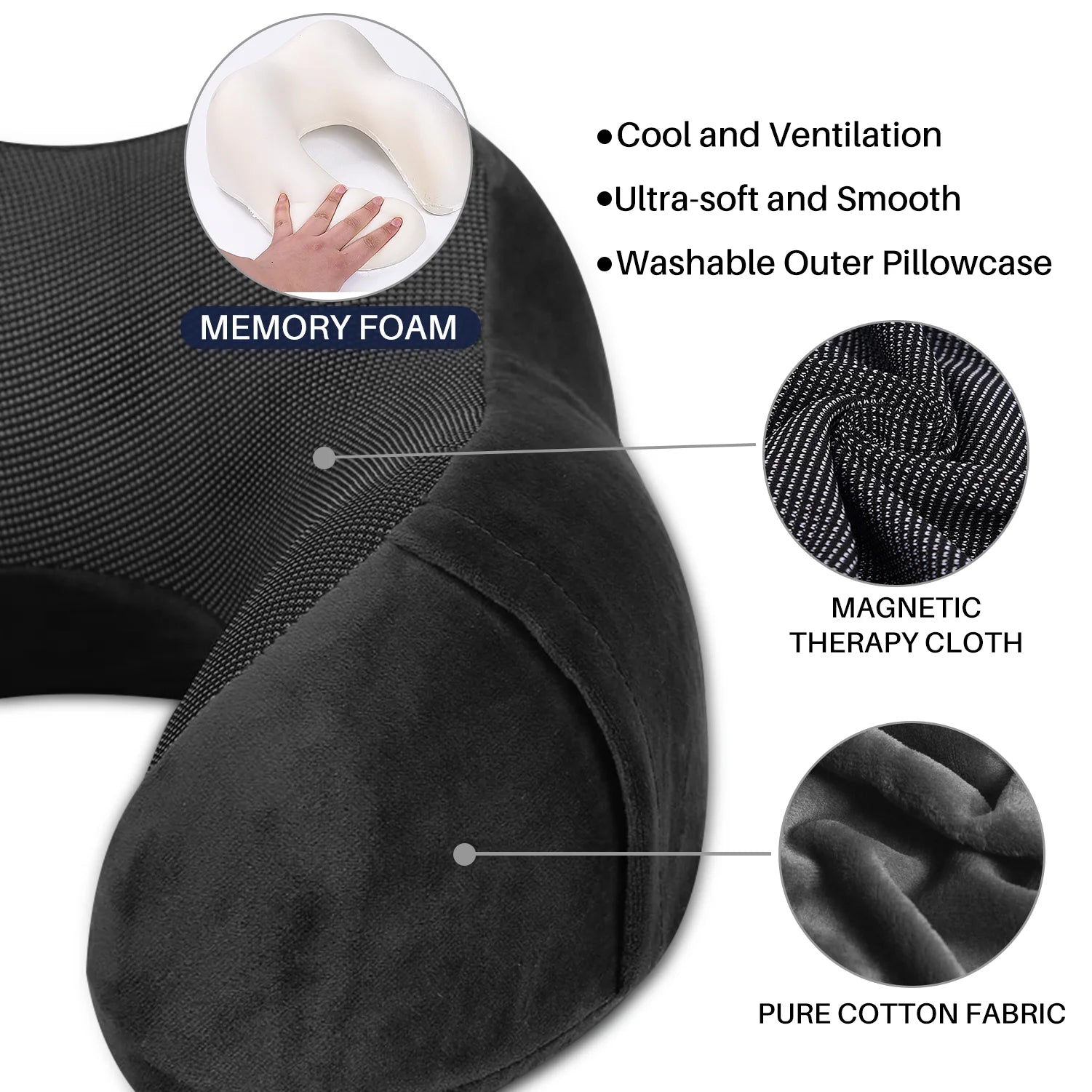 Travel Pillow for Adults Memory Foam Neck Pillows for Sleeping on Airplane Lightweight Black