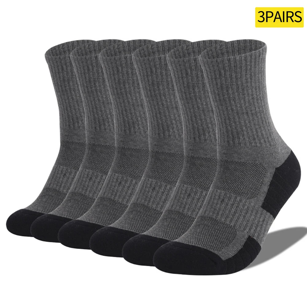 3 Pairs Cotton Outdoor Sports Socks Heavy-Duty Trekking Socks for Men Non-Slip Terry Loop Design Blister Prevention SIZE35-50