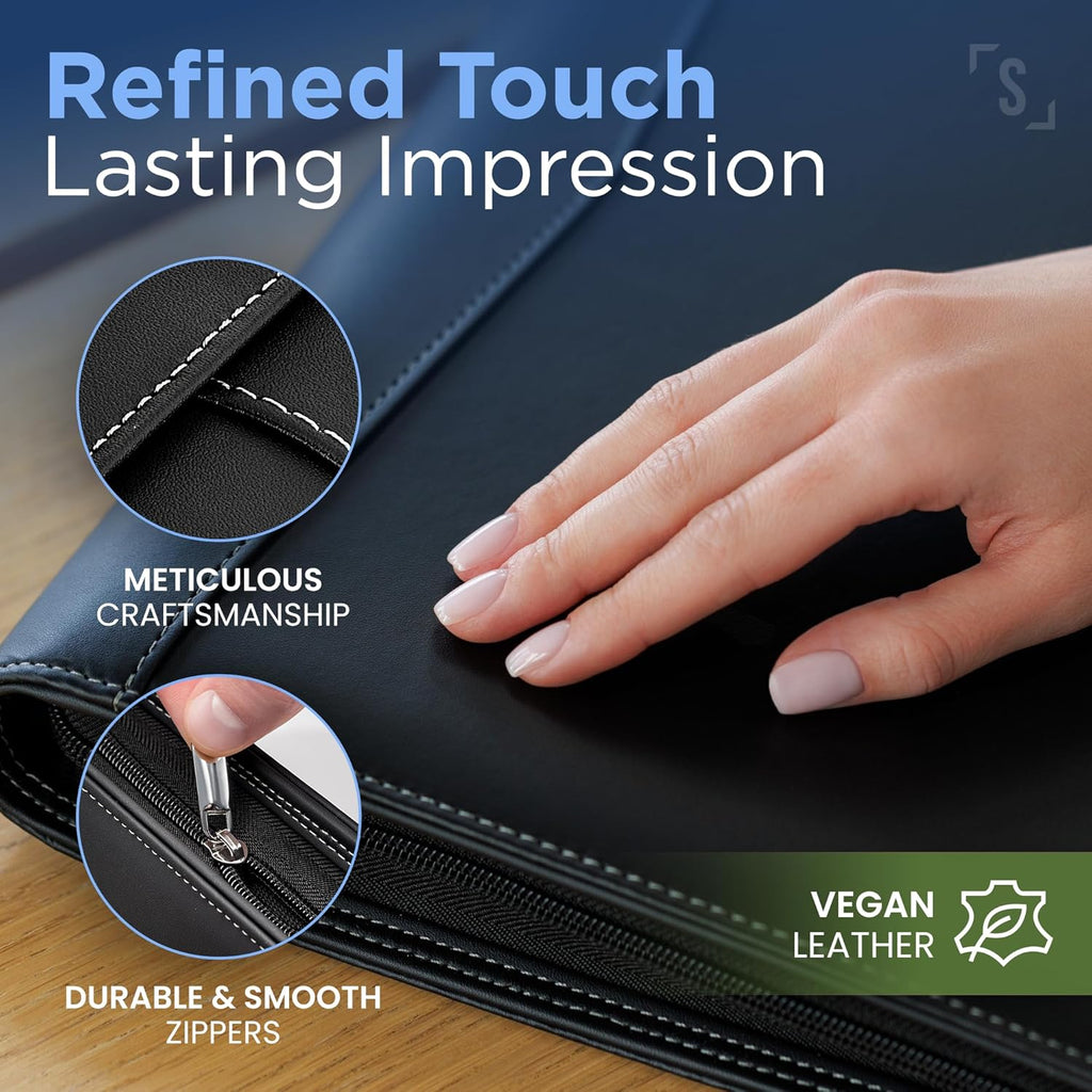 Zipper Padfolio Portfolio Binder Organizer | Faux Leather Portfolio for Resume, Documents, Phone, Tablet, Business Supplies and Cards | Notebook Organizer with Letter Sized Notepad Included