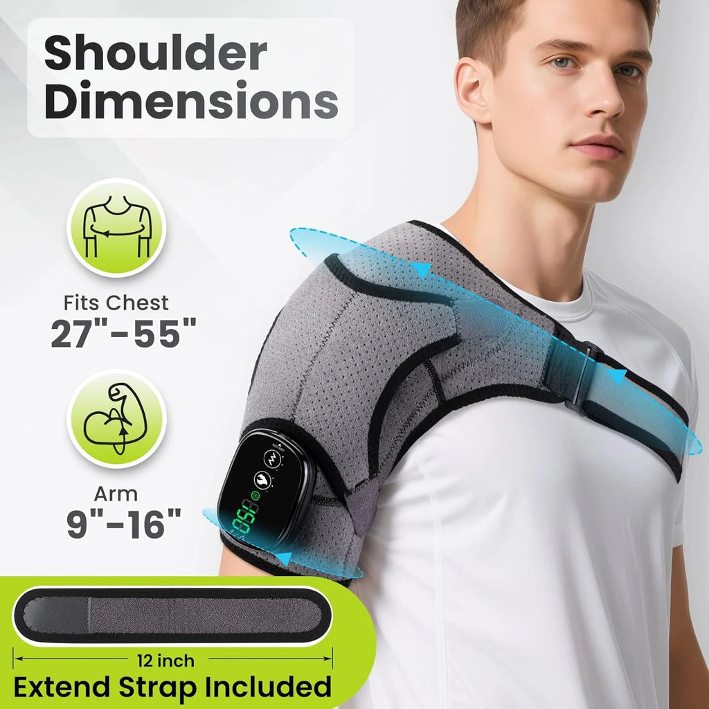 Cordless Shoulder Massager, Heated Shoulder Wrap with Vibration, Electric Shoulder Heating Pads Heated Shoulder Braces with 3 Heating Setting, Left Right Shoulder Massage for Men Women