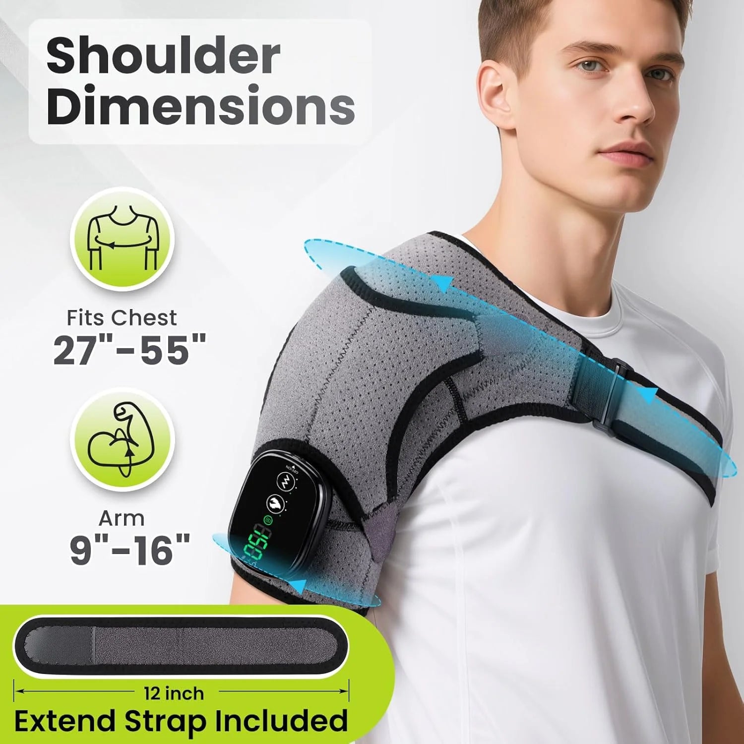 Cordless Shoulder Massager, Heated Shoulder Wrap with Vibration, Electric Shoulder Heating Pads Heated Shoulder Braces with 3 Heating Setting, Left Right Shoulder Massage for Men Women