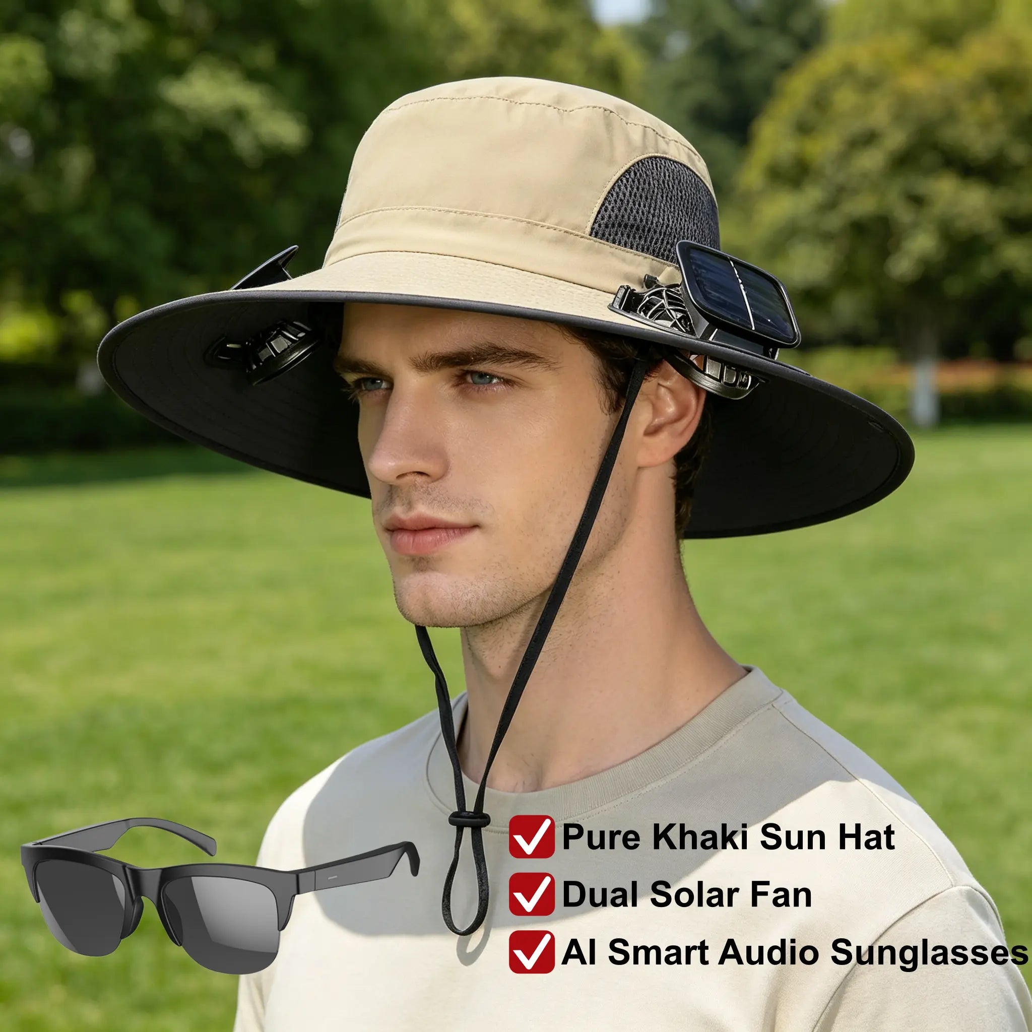2026 Outdoor Wide Brim Cooling Hat with Dual Fans, UPF 50+ Sun Protection, Waterproof Breathable Rechargeable Hat for Fishing, Camping, Gardening & Outdoor Sports, Long-Lasting Summer Cooling Gift, Perfect Father’S Day Gift for Dad & Husband