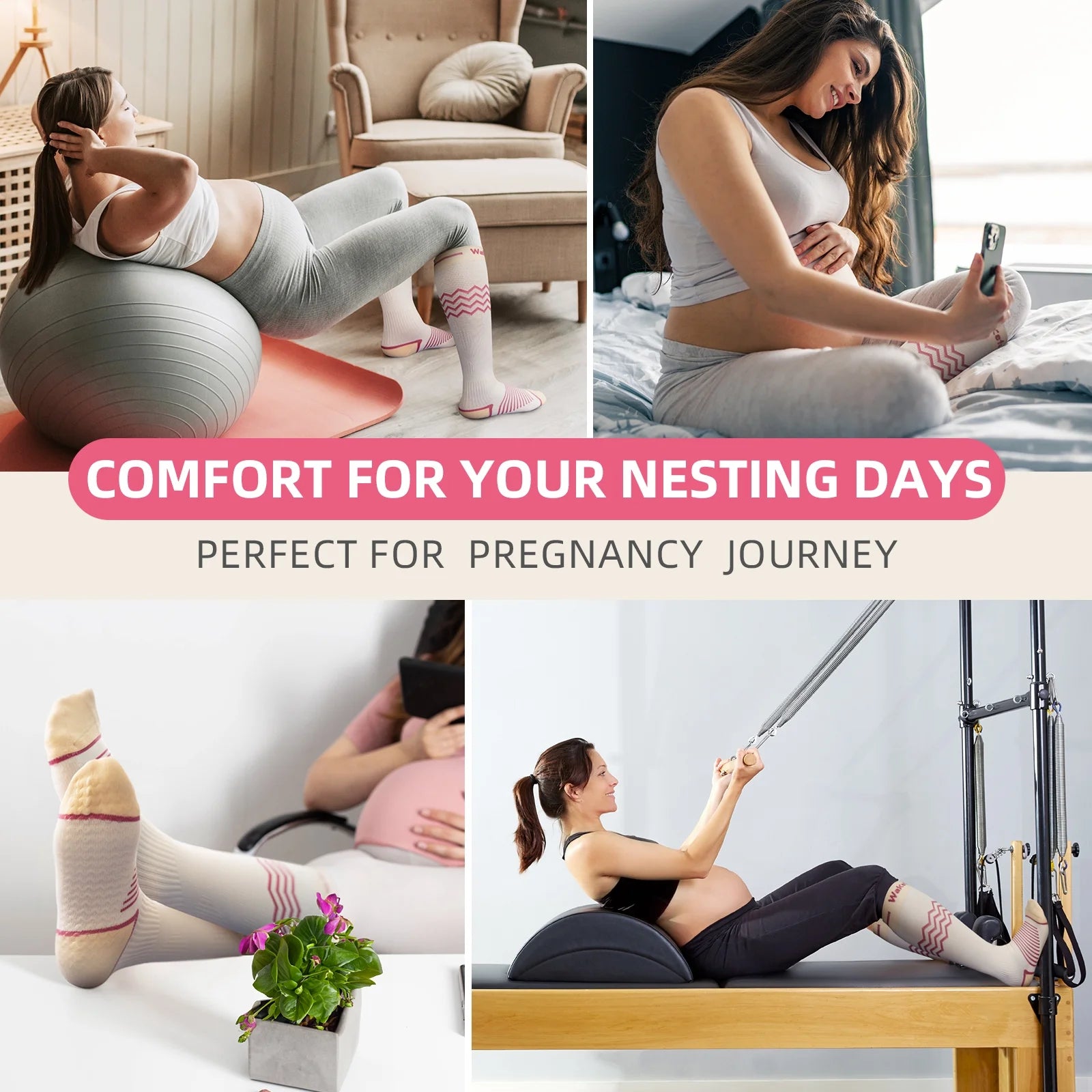 Compression Socks for Women, 15-25 Mmhg Knee High Compression Stockings for Pregnancy, Anti-Slip Support Socks