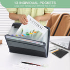 Accordion File Organizer with Zipper 13-Pocket, A7 Transparent Document Bag, Waterproof Document Storage for Home, Office, School