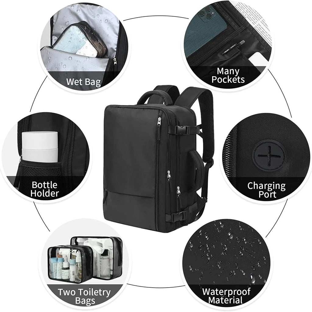 Dwelke Extra Large Travel Backpack for Women as Person Item Flight Approved, 40L Carry on Backpack, 17 Inch Laptop Backpack, Waterproof Backpack, Hiking Backpack, Casual Bag Backpack(Black)