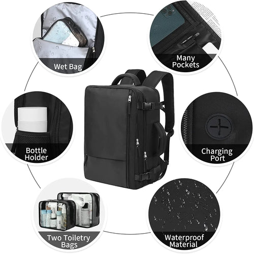Dwelke Extra Large Travel Backpack for Women as Person Item Flight Approved, 40L Carry on Backpack, 17 Inch Laptop Backpack, Waterproof Backpack, Hiking Backpack, Casual Bag Backpack(Black)