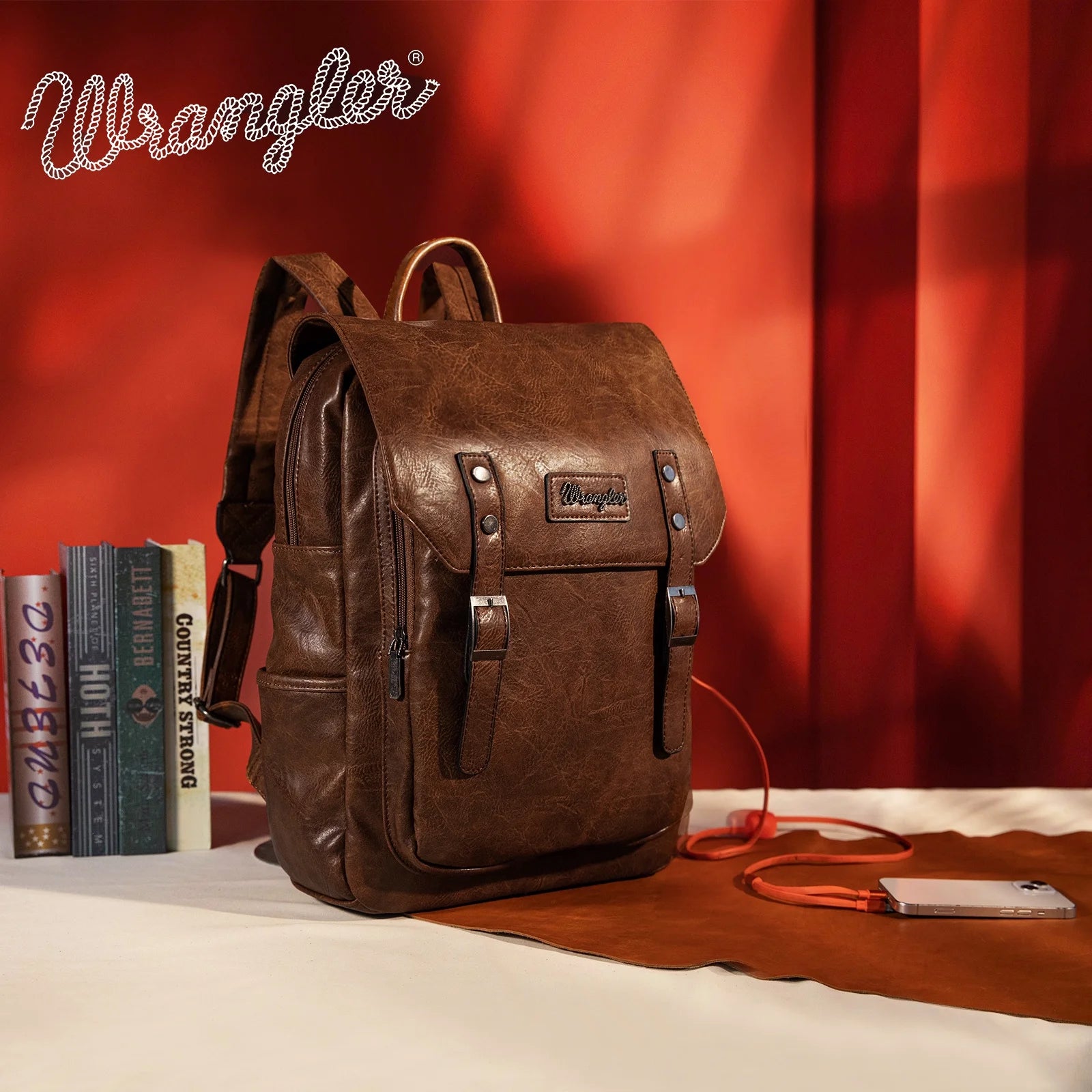 Wrangler Leather Backpack Purse for Women Laptop Backpack Fashion Pink Backpack, Dark Brown