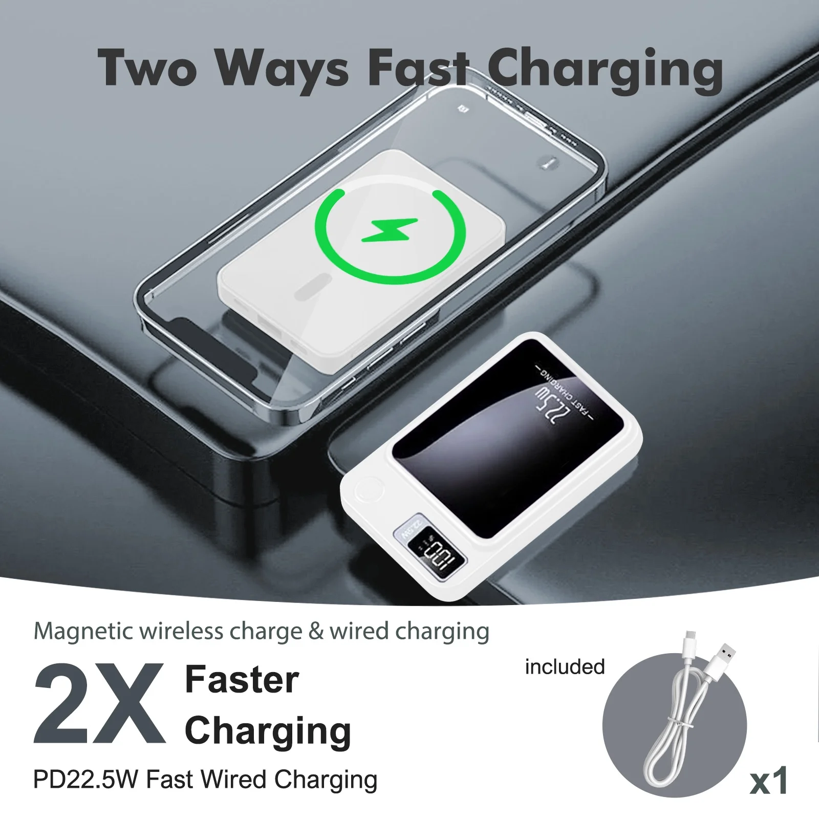 10,000mAh Magnetic Wireless Power Bank – 22.5W Fast Charging, LED Display | Compatible with iPhone 8 & Above
