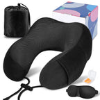 Travel Pillow for Adults Memory Foam Neck Pillows for Sleeping on Airplane Lightweight Black