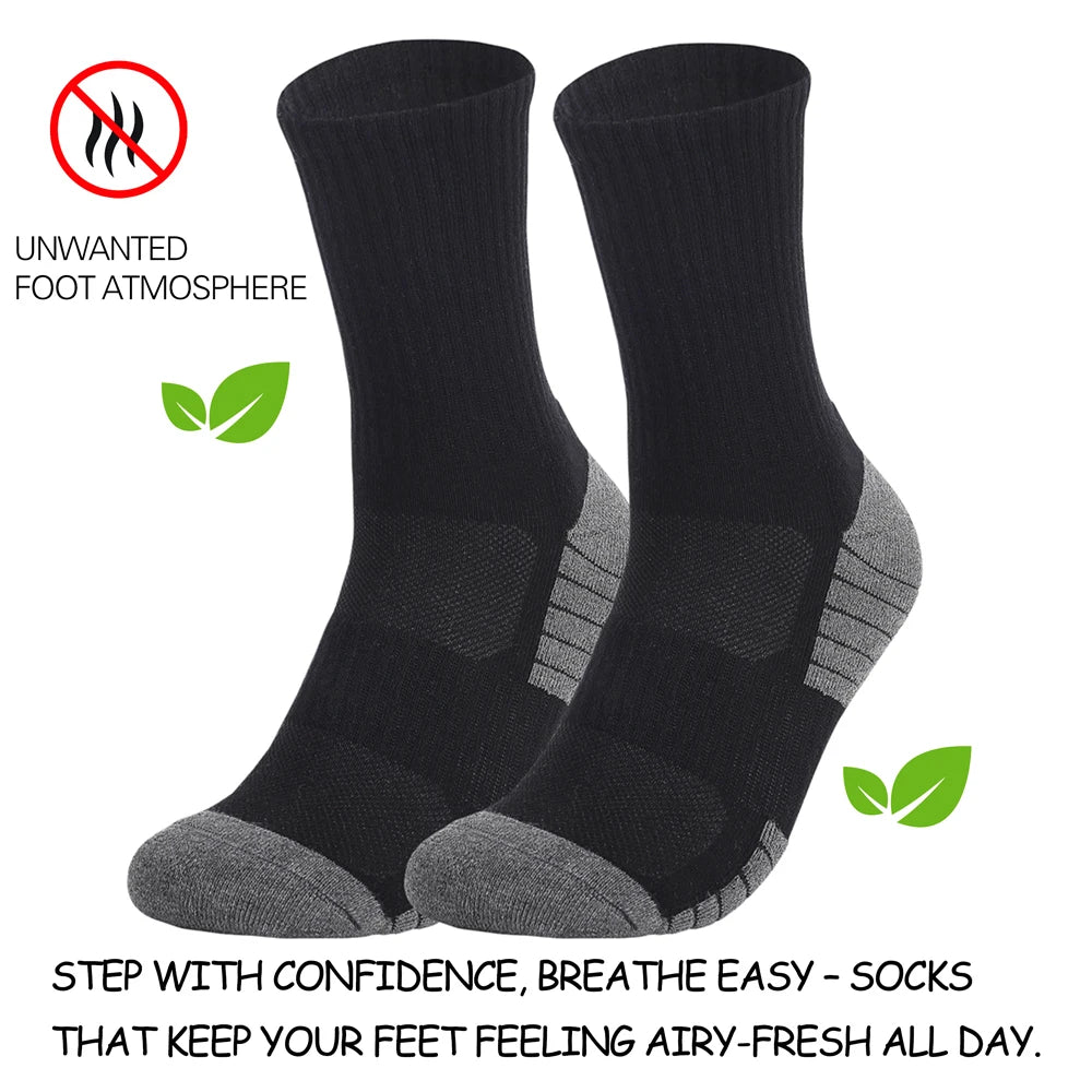 3 Pairs Cotton Outdoor Sports Socks Heavy-Duty Trekking Socks for Men Non-Slip Terry Loop Design Blister Prevention SIZE35-50