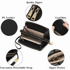 Wallet for Women Clutch RFID Blocking Wristlet Leather Purse Large Capacity Credit Card Holder with Grip Hand Strap