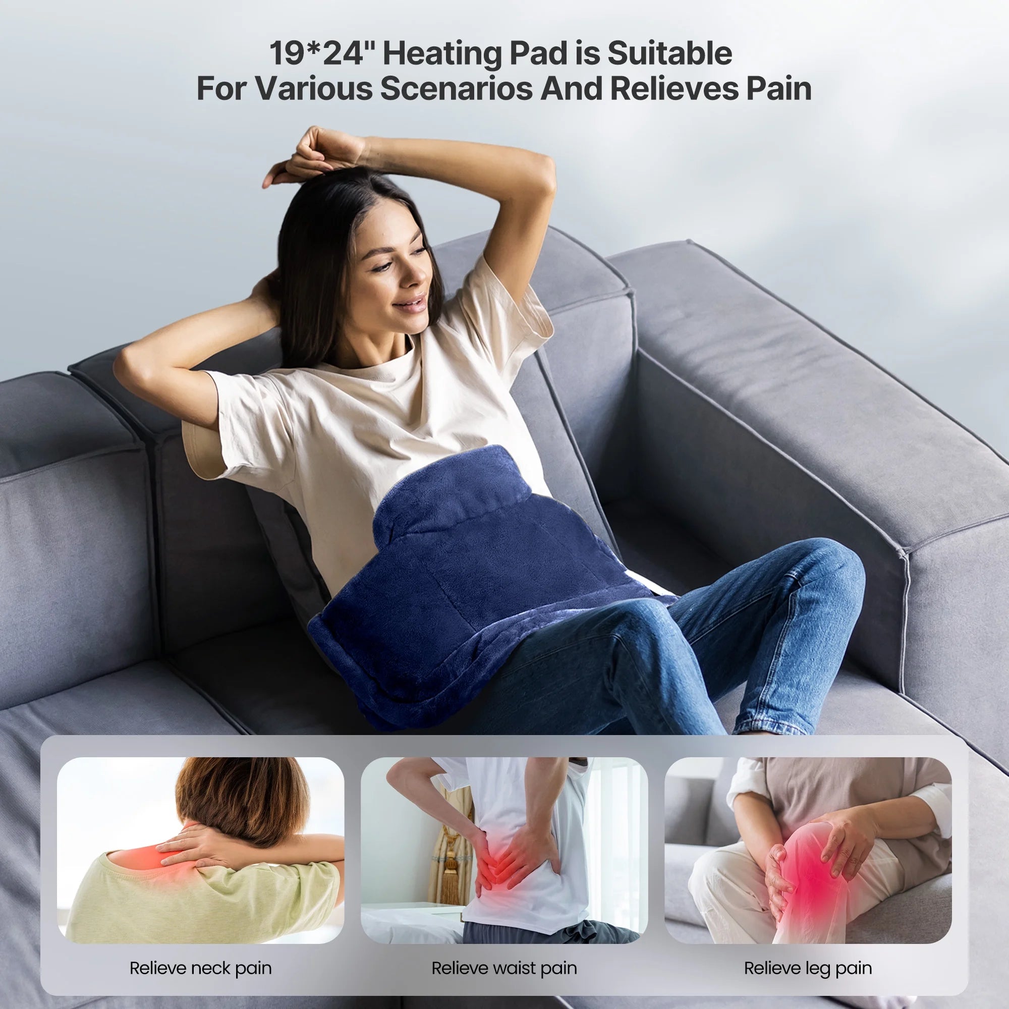 Extra Large Heating Pad for Shoulders Neck and Back, 9 Temperature Settings, FSA HSA Eligible, 19"X 24"，Birthday Valentine'S Gifts for Women Men, Blue
