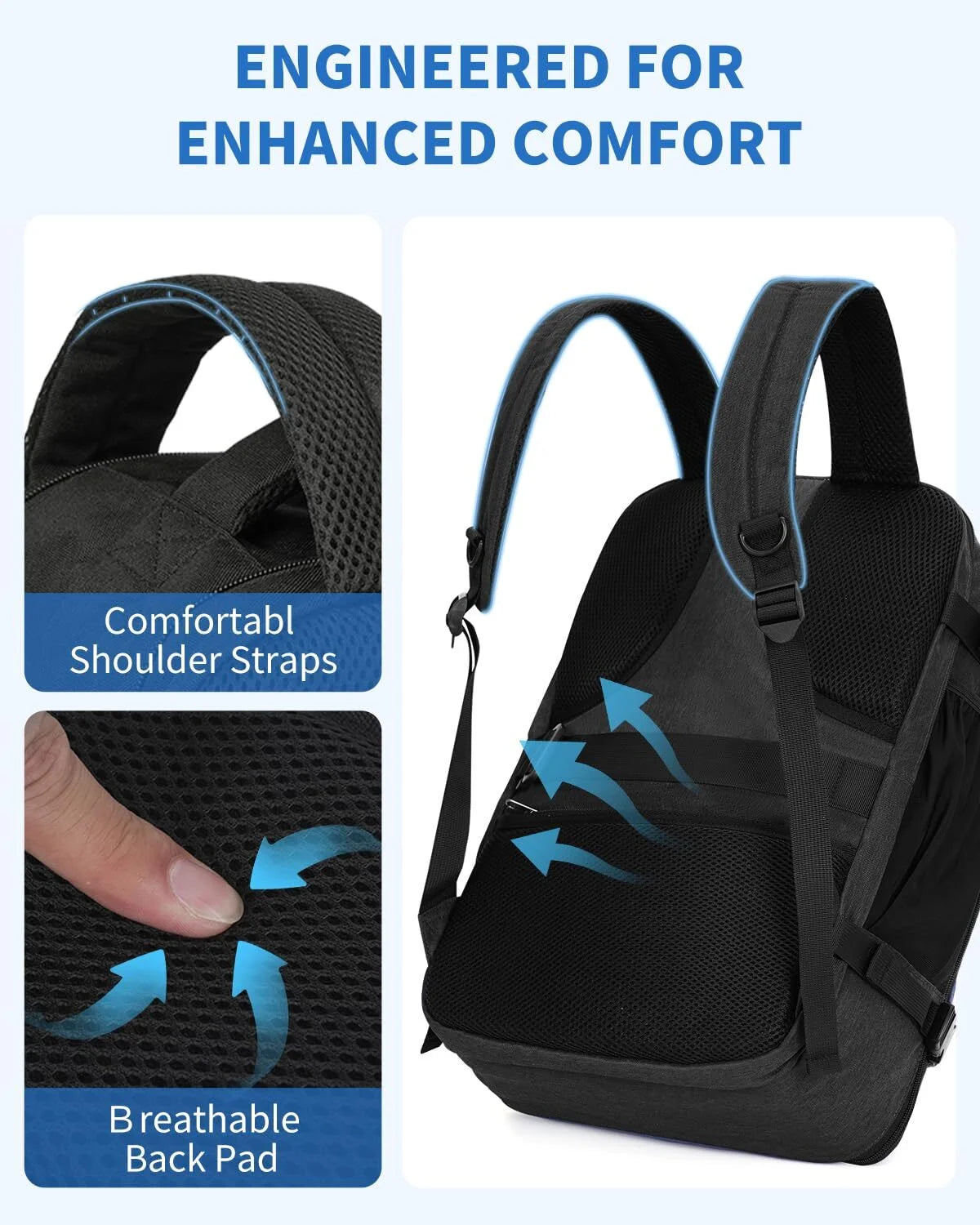 Business Travel Backpack Fits 17 Inch Laptop for Personal Item Bag 18X14X8 Clamshell Opening Carry on Laptop Backpack for Men with Wet Pocket, Black