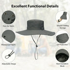 Sun Hat for Men Sun Protection Wide Brim Bucket Hat Waterproof Breathable Packable Boonie Hat for Fishing Grey