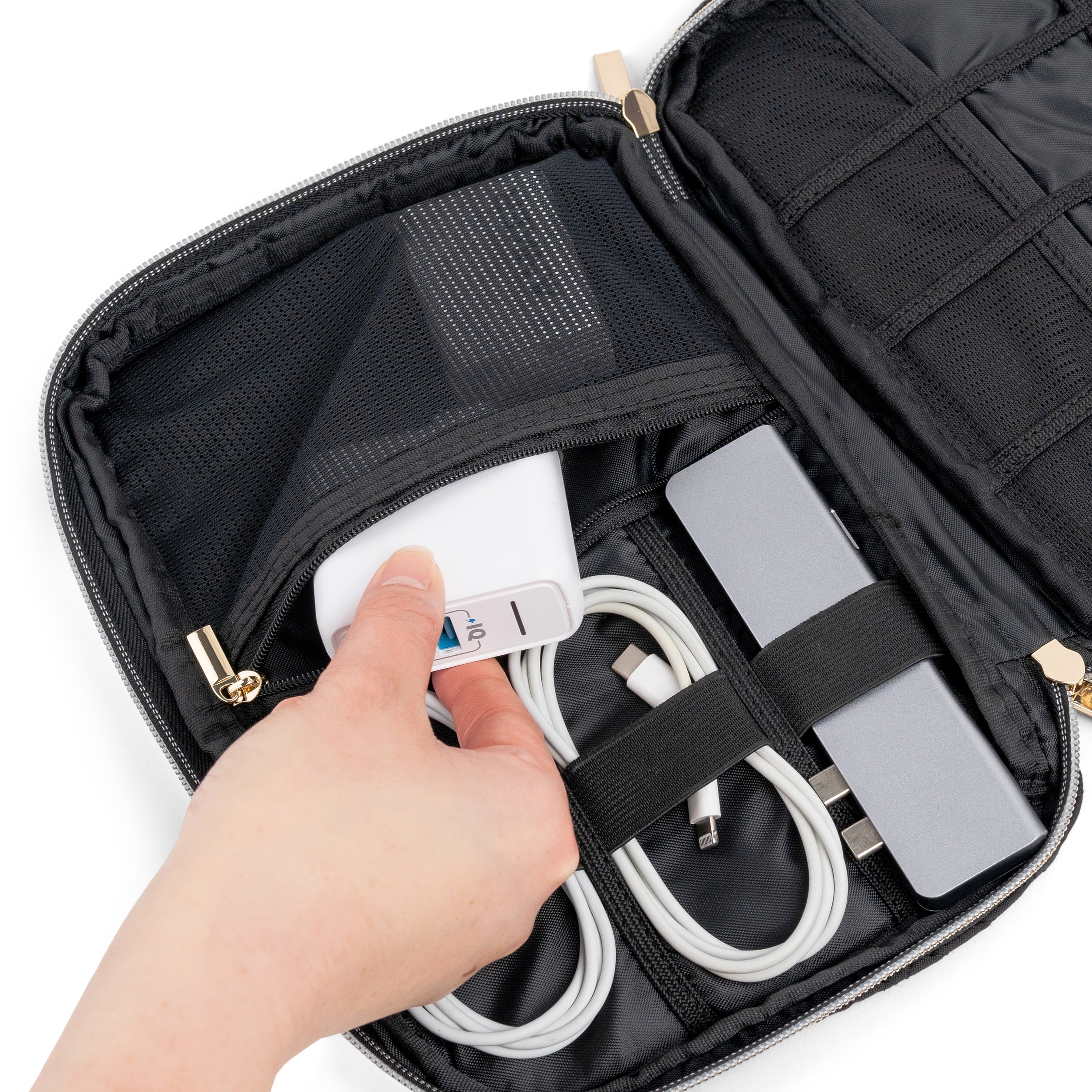 Travel Cord Organizer, Electronic Organizer Travel Case, Tech Organizer Travel Case, Cable Organizer Travel Storage, Small Charger Cord Bag Pouch, Travel Accessories Tech Gift Men, Black Quilt