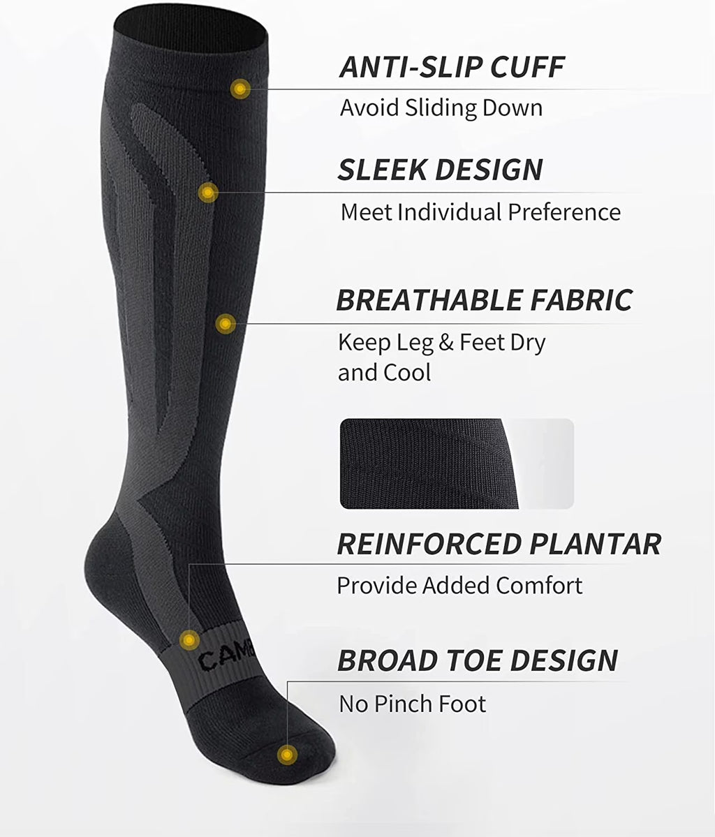 Compression Socks for Women and Men, 3 Pairs 20-30 Mmhg Knee High Support Stockings for Running, Flight, Travel, Pregnancy, Nurses, Circulation and Recovery, Black, S-M