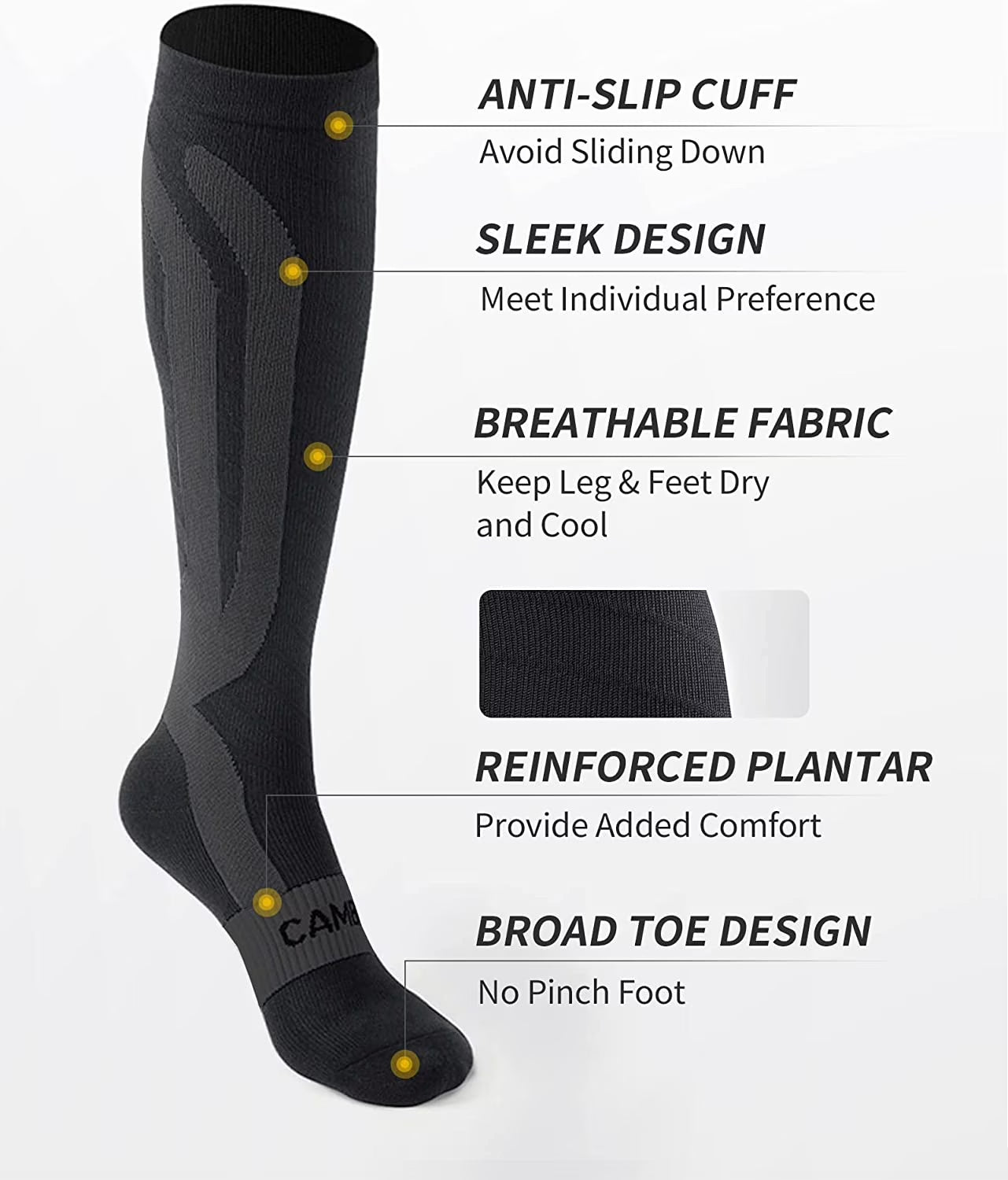 Compression Socks for Women and Men, 3 Pairs 20-30 Mmhg Knee High Support Stockings for Running, Flight, Travel, Pregnancy, Nurses, Circulation and Recovery, Black, S-M
