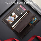Long Wallet for Men, RFID Blocking Bifold Leather Wallet, Men'S Long Slim Wallet with ID Window and Multiple Card Slots