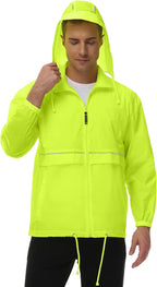 Men'S Rain Jacket Cycling Running Jackets Waterproof Raincoat with Hood Windbreaker Hiking Jacket Rain Coat
