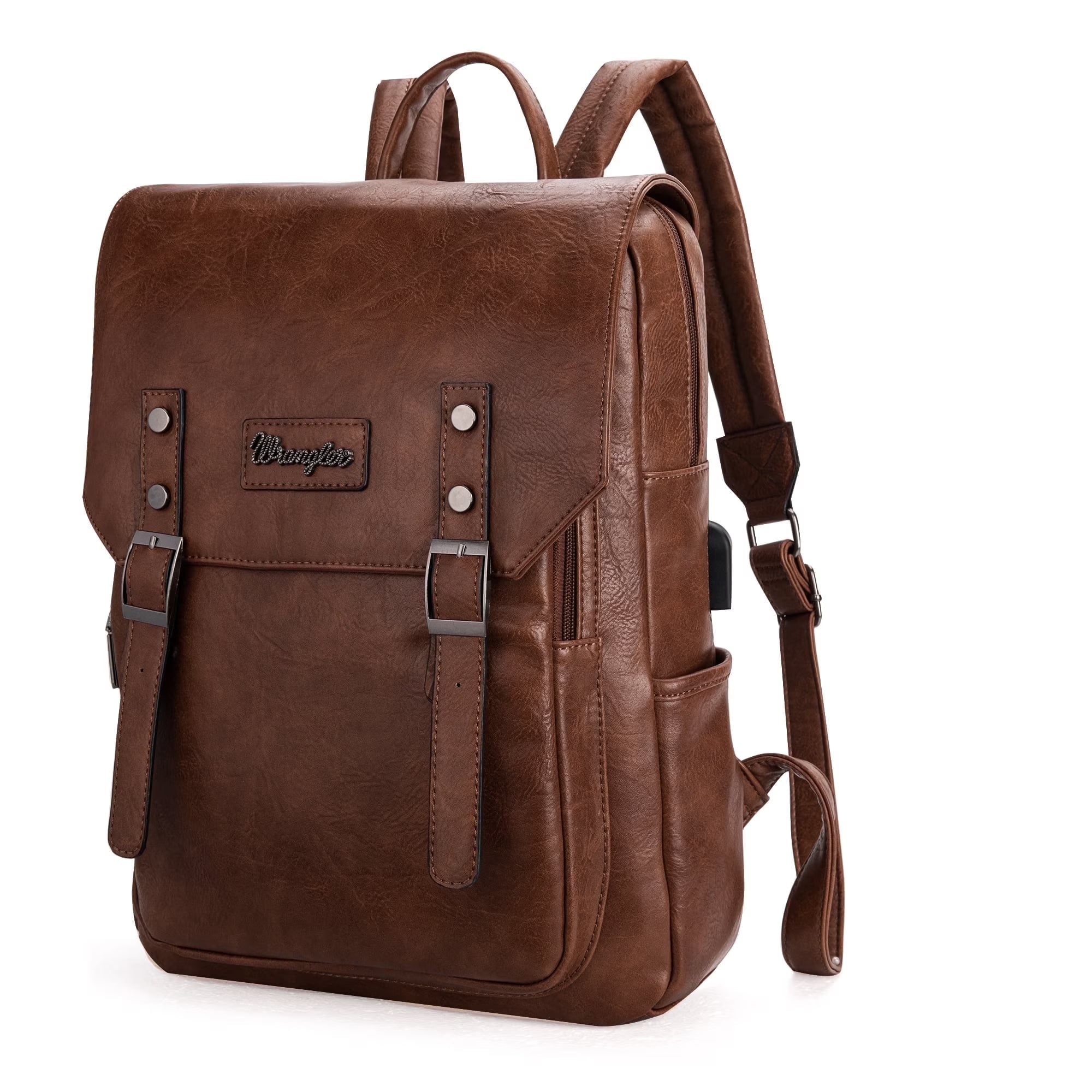 Wrangler Leather Backpack Purse for Women Laptop Backpack Fashion Pink Backpack, Dark Brown