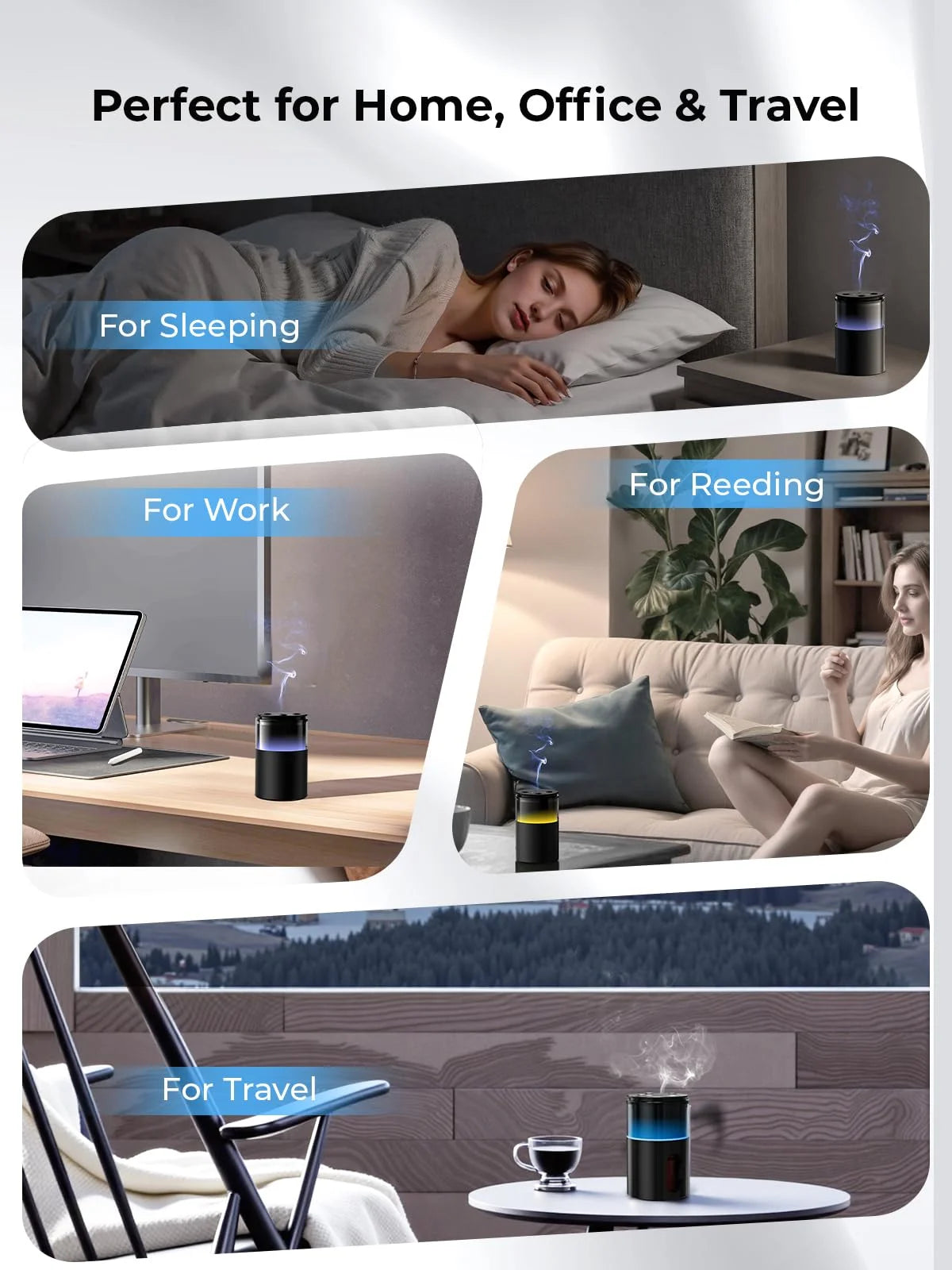 Waterless Essential Oil Diffuser, Cordless Aromatherapy Oil Diffuser with 3 Mist Level 8 Colors - Rechargeable Portable Scent Diffuser - Cool Mist Humidifier for Home Car Office