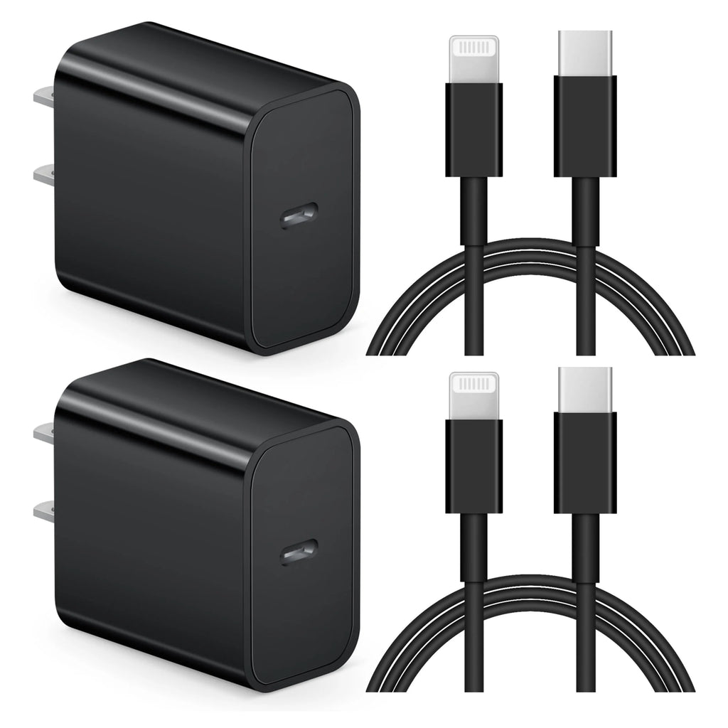 20W USB C Wall Charger-2 Pack Super Fast Charger with 6FT Cable-Compatible with Iphone 14/14Pro/13/13 Pro/12/12Pro/Xs/Max/Xr/X/8/8 Plus-Black