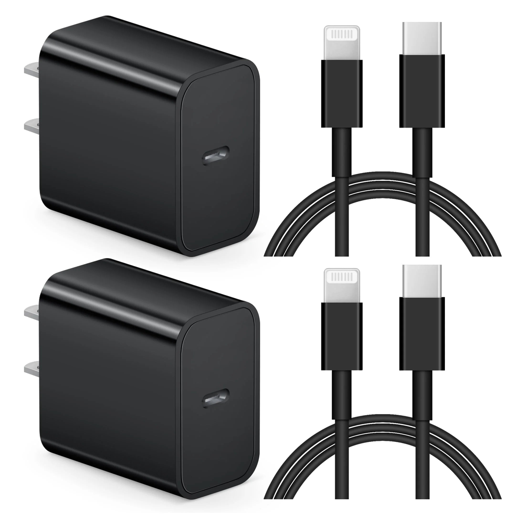 20W USB C Wall Charger-2 Pack Super Fast Charger with 6FT Cable-Compatible with Iphone 14/14Pro/13/13 Pro/12/12Pro/Xs/Max/Xr/X/8/8 Plus-Black