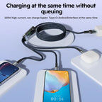 100W 3-In-1 USB Charger Cord Cell Phone Charging Cable Fast Charging Data Cable, Black
