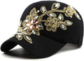 Bling Women Baseball Cap Flower Snapback Rhinestone Sun Hats Adjustable Denim Jeans Hat