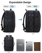 Travel Backpack with USB Charging Port 40L Expandable 17 Inch Carry on Backpack Water-Resistant Work Business Laptop Backpack for Men