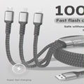 100W 3-In-1 USB Charger Cord Cell Phone Charging Cable Fast Charging Data Cable, Black