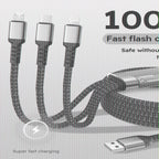 100W 3-In-1 USB Charger Cord Cell Phone Charging Cable Fast Charging Data Cable, Black