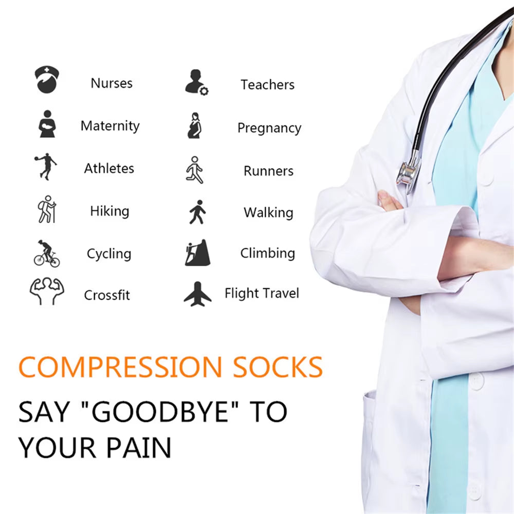 3/67 Pair Compression Stocking Women Men Knee High 30Mmhg Edema Diabetes Varicose Veins Running Travel Sport Compression Socks