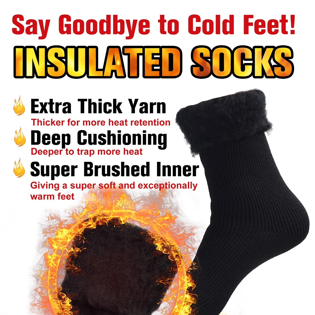 Men'S Slipper Thermal Socks Extra Thick Crew Socks, Large,Black