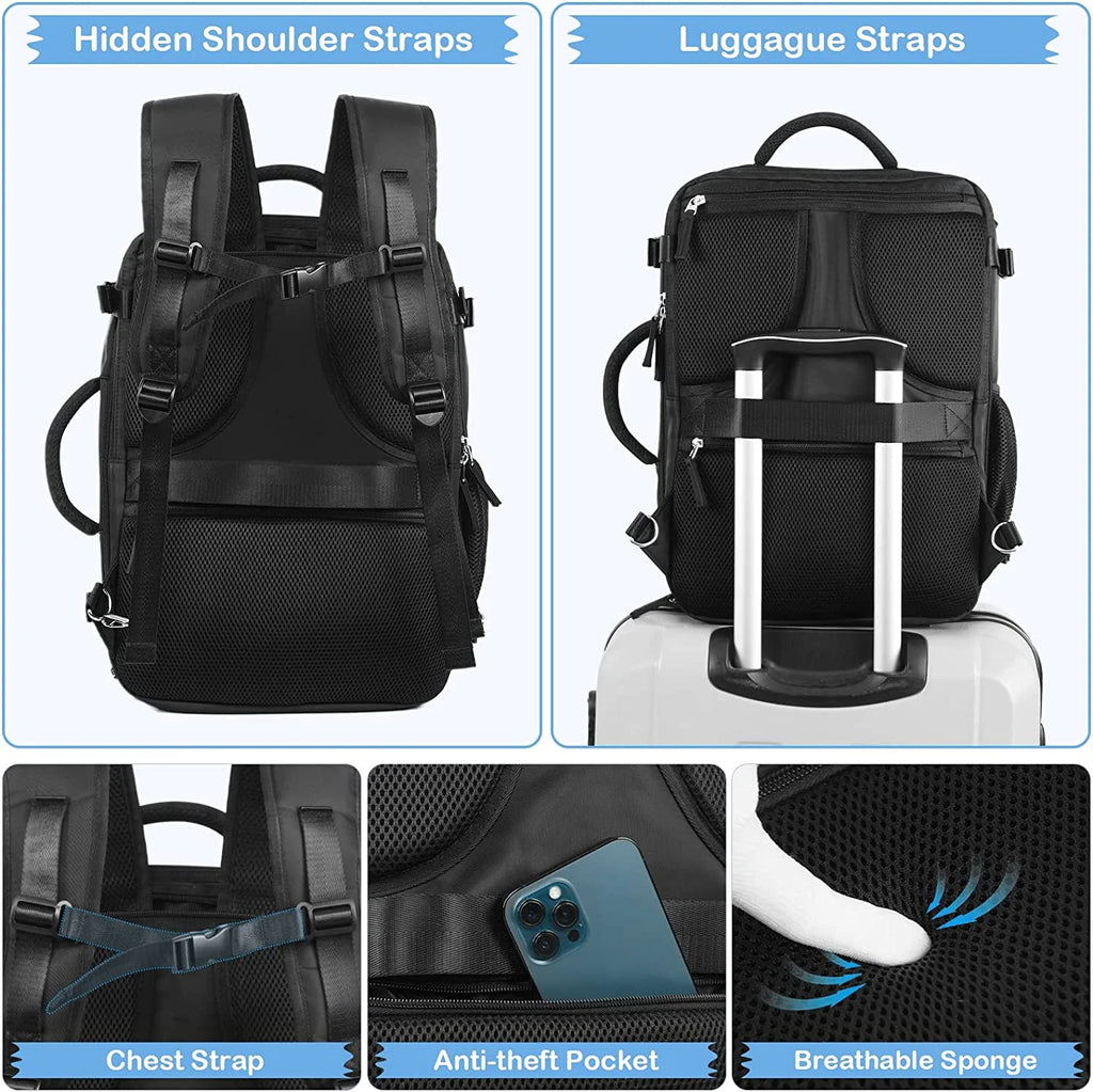 Dwelke Extra Large Travel Backpack for Women as Person Item Flight Approved, 40L Carry on Backpack, 17 Inch Laptop Backpack, Waterproof Backpack, Hiking Backpack, Casual Bag Backpack(Black)