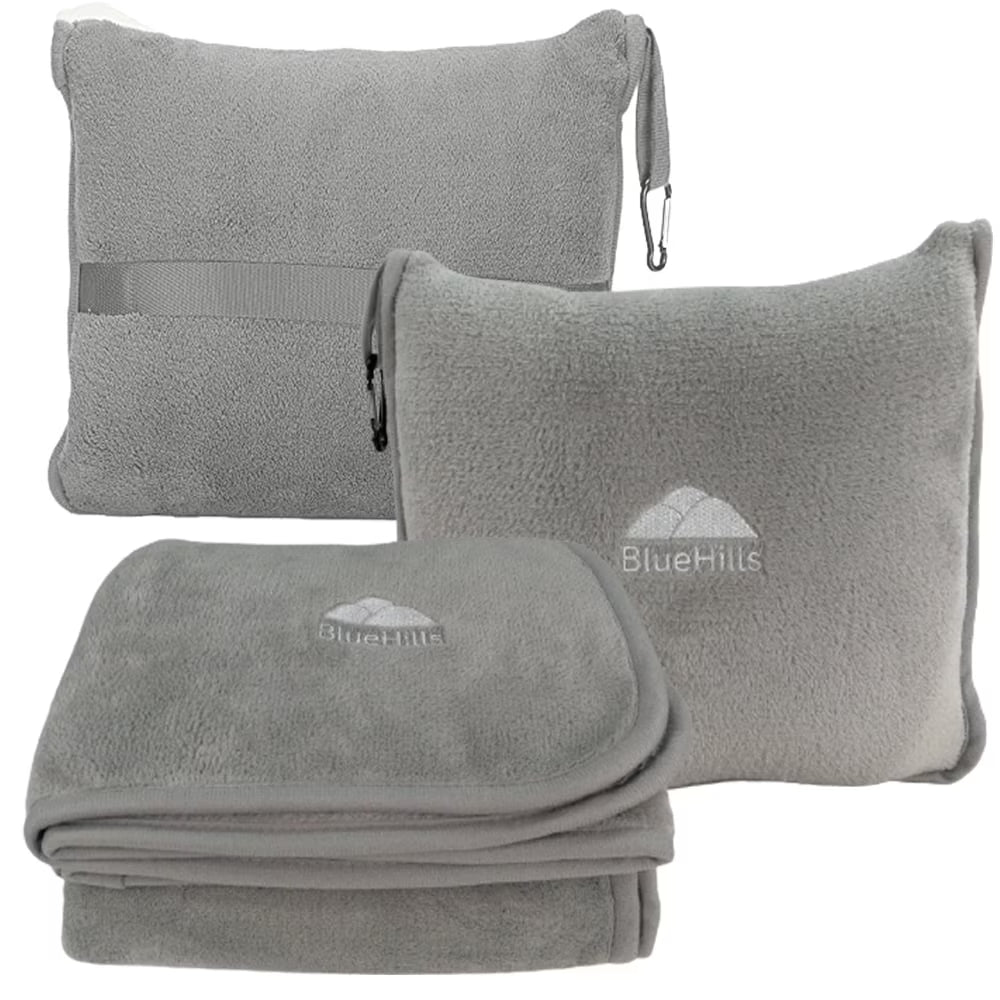 Premium Soft Travel Blanket Pillow Airplane Throw - Light Gray