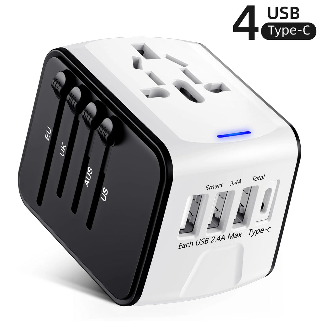 European Travel Plug Adapter,  Travel Adapter with Type C, White