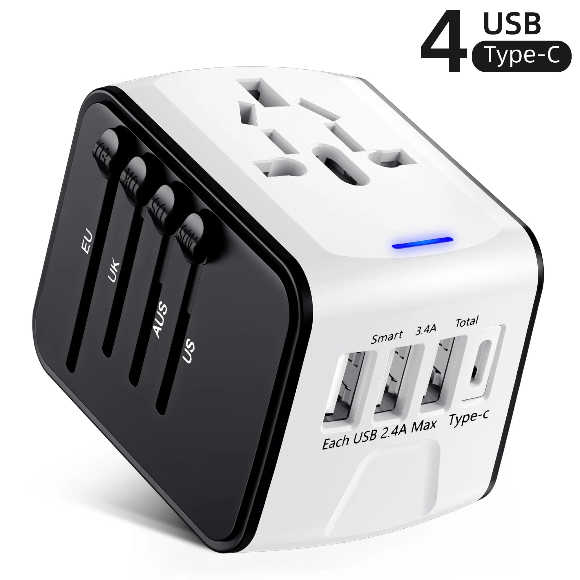 European Travel Plug Adapter,  Travel Adapter with Type C, White