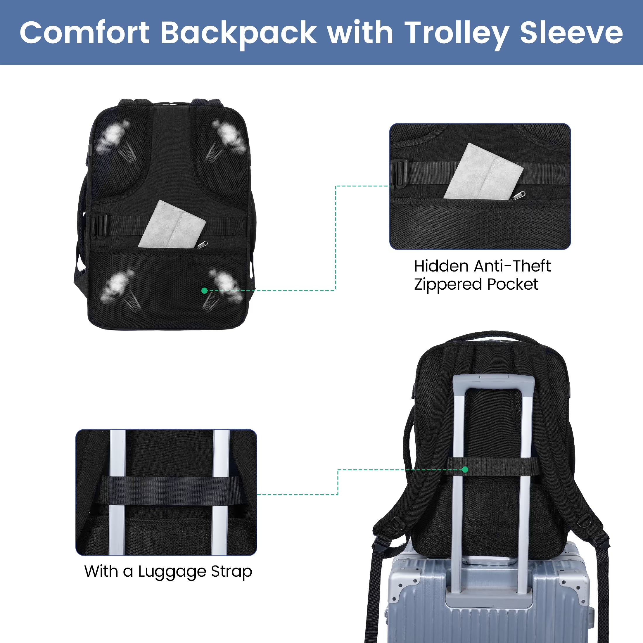 Business Travel Backpack Fits 17 Inch Laptop for Personal Item Bag 18X14X8 Clamshell Opening Carry on Laptop Backpack for Men with Wet Pocket, Black