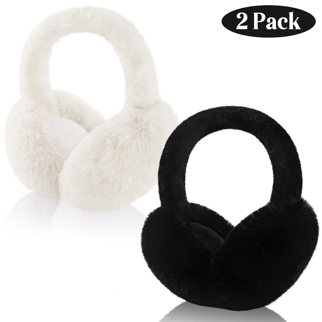 2 Packs Women Ear Muffs Soft Cute Foldable Ear Warmers for Women Gift Black and White