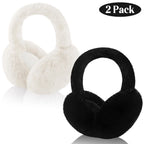 2 Packs Women Ear Muffs Soft Cute Foldable Ear Warmers for Women Gift Black and White