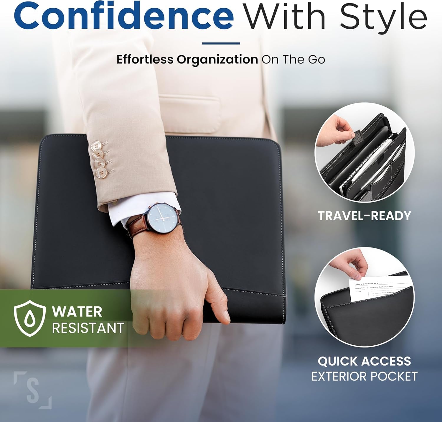 Zipper Padfolio Portfolio Binder Organizer | Faux Leather Portfolio for Resume, Documents, Phone, Tablet, Business Supplies and Cards | Notebook Organizer with Letter Sized Notepad Included