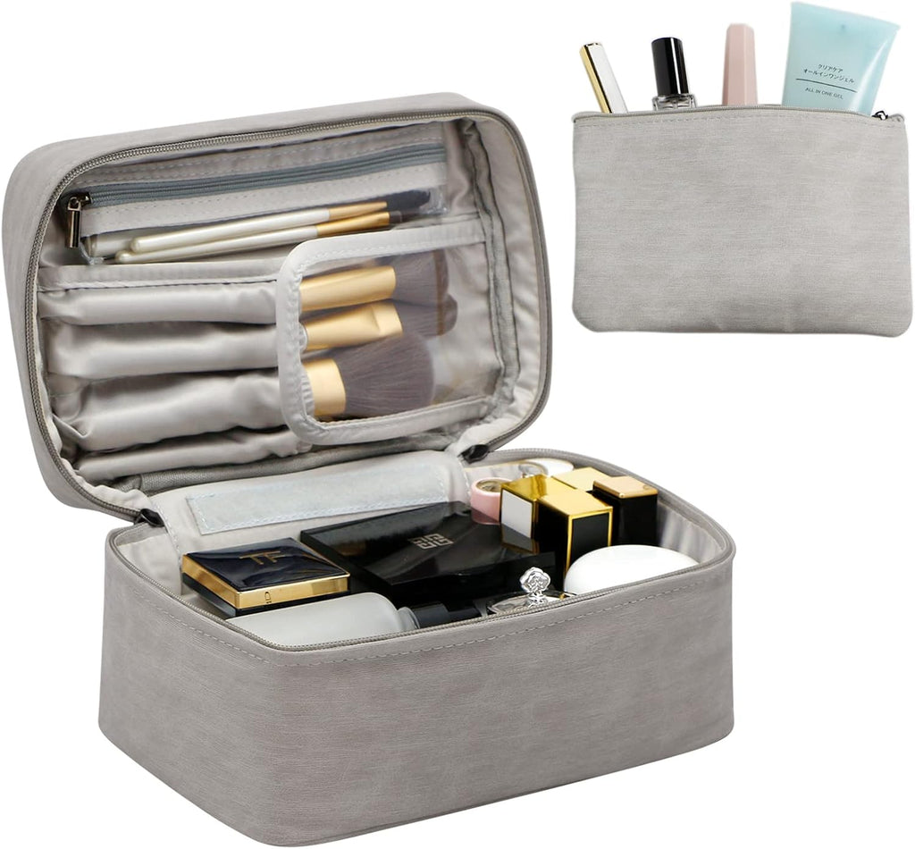Makeup Bag Travel Cosmetic Bag Makeup Organizer Bag Travel Make up Bag Waterproof Make up Organizer Bag Makeup Bags for Women Girls.(Grey)