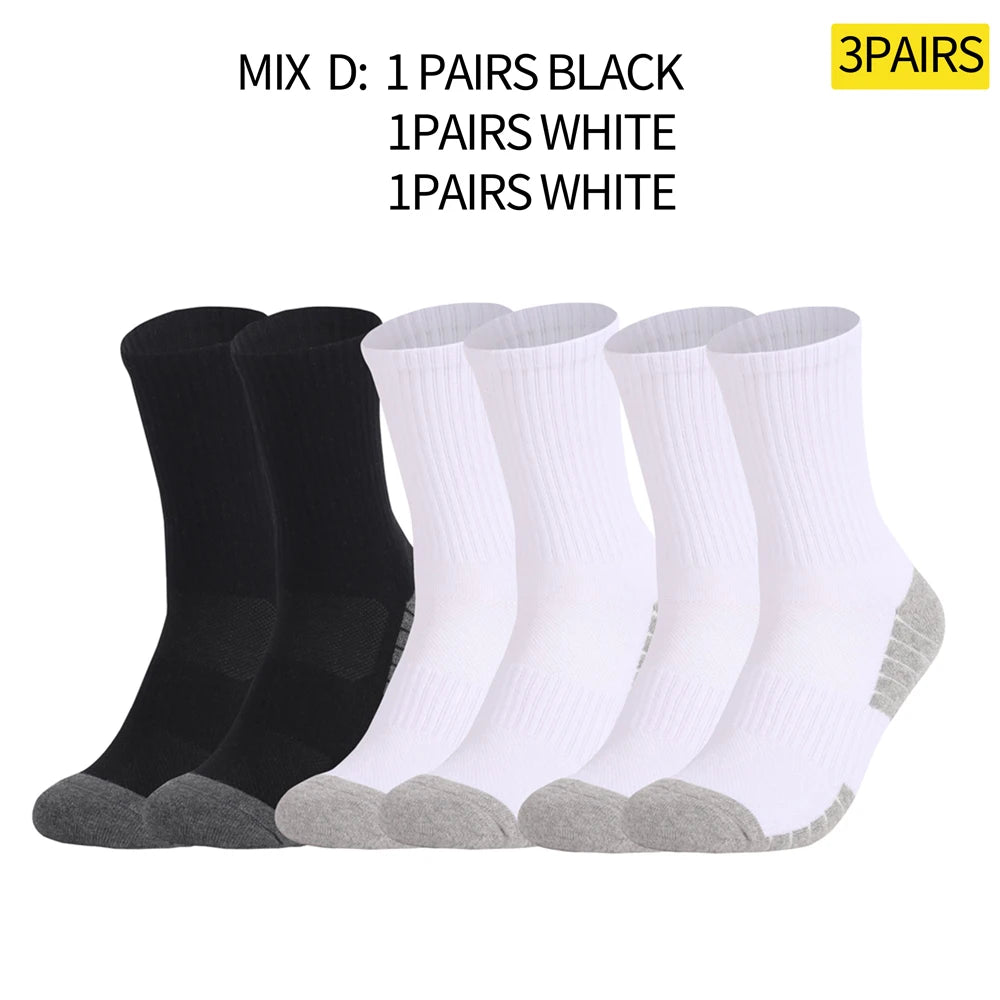 3 Pairs Cotton Outdoor Sports Socks Heavy-Duty Trekking Socks for Men Non-Slip Terry Loop Design Blister Prevention SIZE35-50