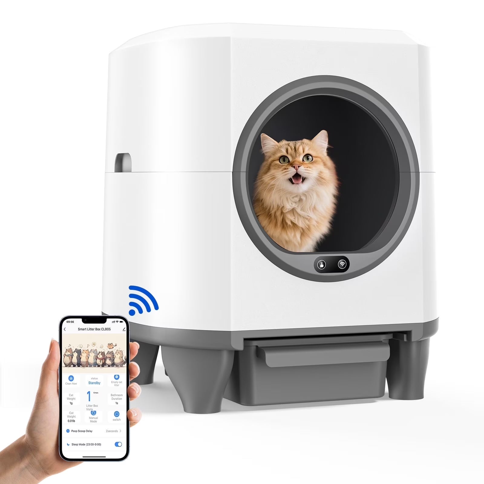 Self Cleaning Cat Litter Box Smart Automatic Litter Box with App Control, White