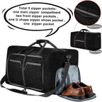 28" Travel Duffle Bag for Men, 80L Foldable Travel Duffel Bag with Shoes Compartment, Overnight Bag for Men Women Waterproof & Tear Resistant, Travel Bag for Traveling Camping Touring, Black