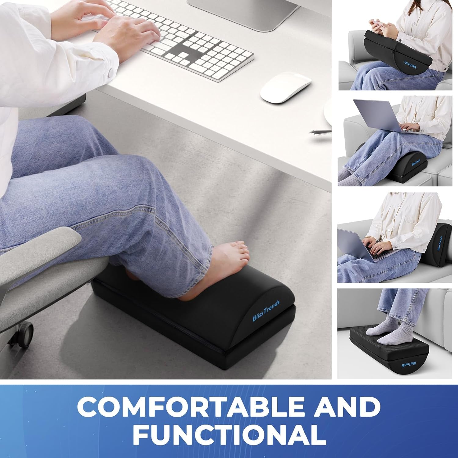 Foot Rest for under Desk at Work-Versatile Foot Stool with Washable Cover-Comfor